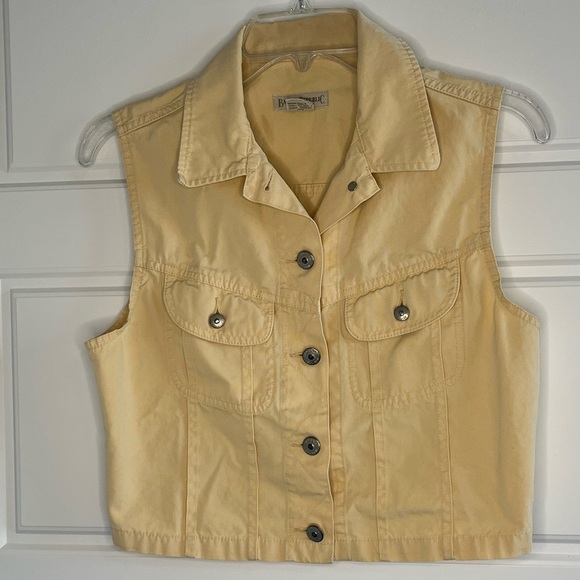 Vintage 80’s Banana Republic 100% Cotton Vest Pale Yellow Size Small Cowgirl - Picture 1 of 11